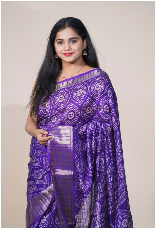 Elegant Purple Dola Silk Saree With Polka Dots